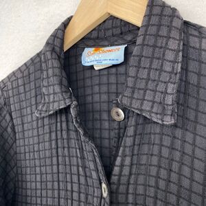 SUN SHOWERS Cover Up Dress M Gauze Check Shirtdress Midi Button Up Black USA